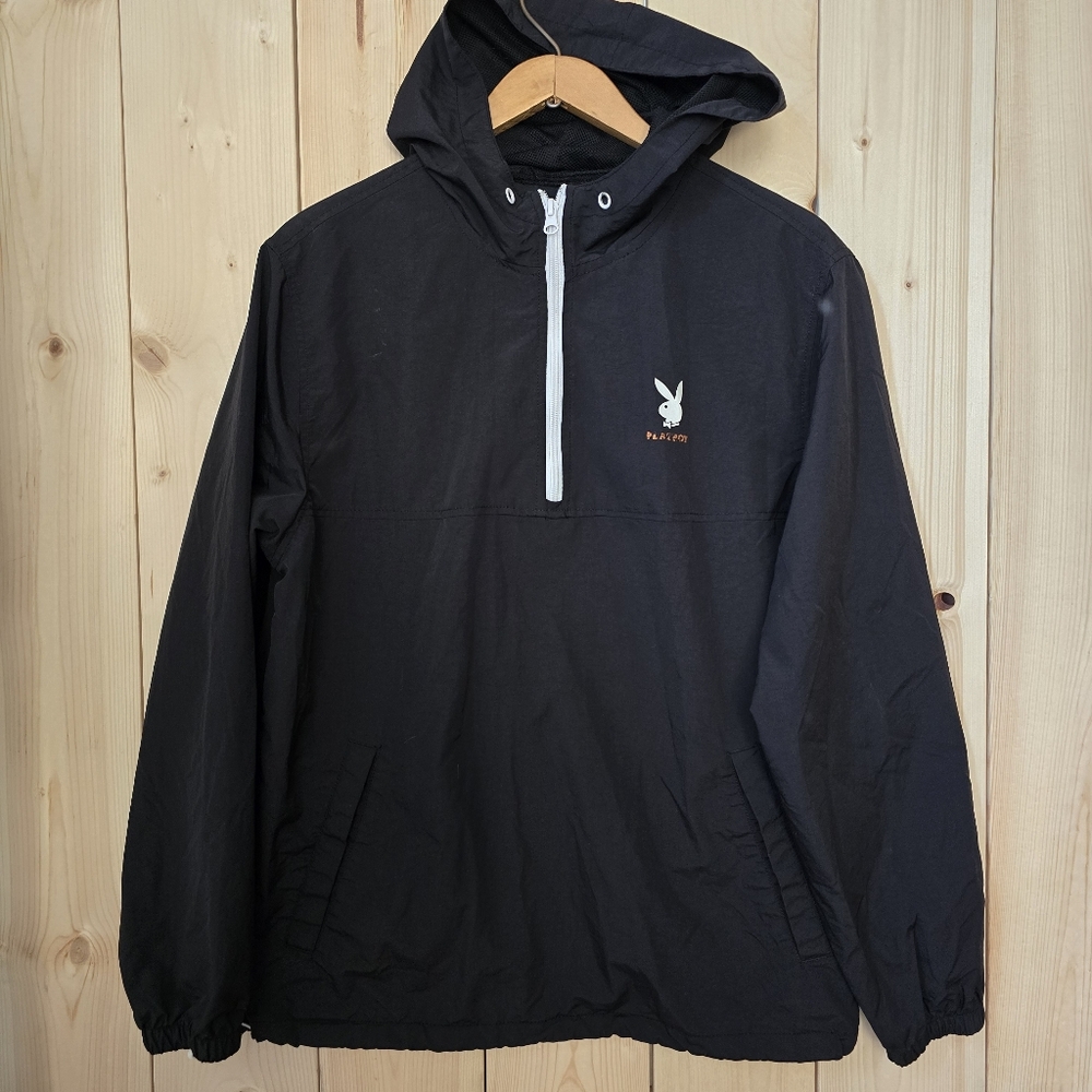 Playboy By PacSun Black Hooded Jacket Windbreaker Mens Size Medium